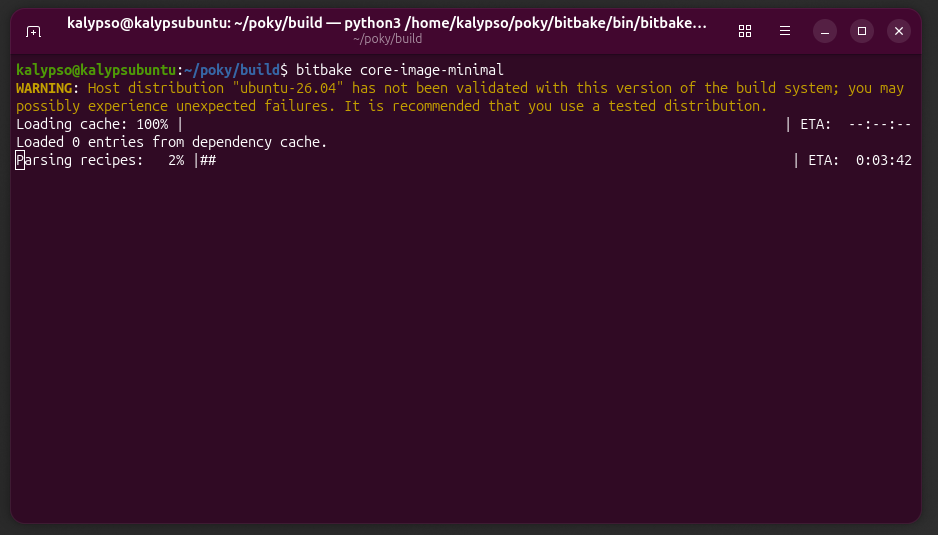 screenshot from linux's terminal showing the output of the commands listed in step six as the minimal image builds, part one.