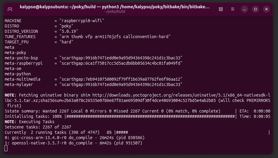 screenshot from linux's terminal showing the output of the commands listed in step six as the minimal image builds, part two.