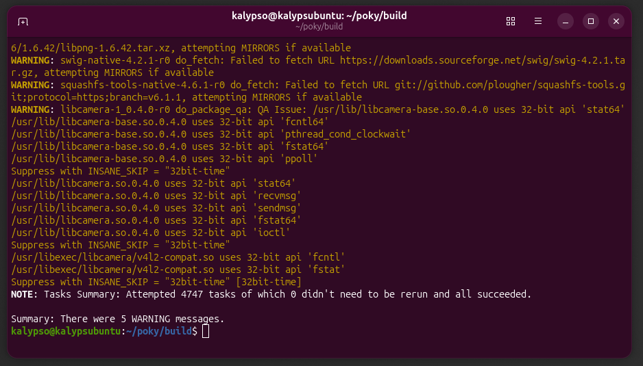screenshot from linux's terminal showing the output of the commands listed in step six as the minimal image builds, part three.