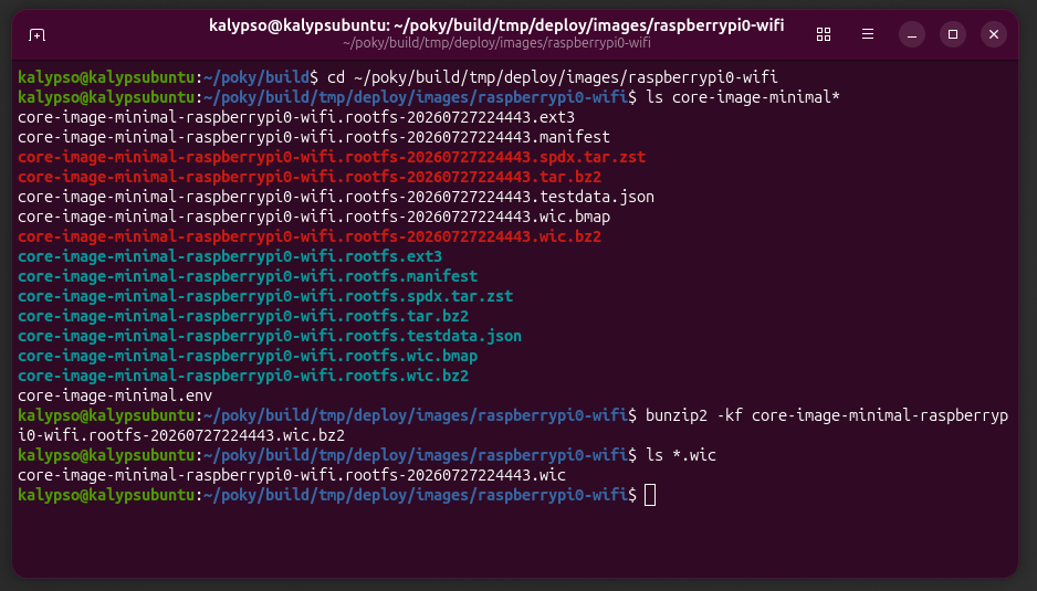 screenshot from linux's terminal showing the output of the commands listed in step seven.