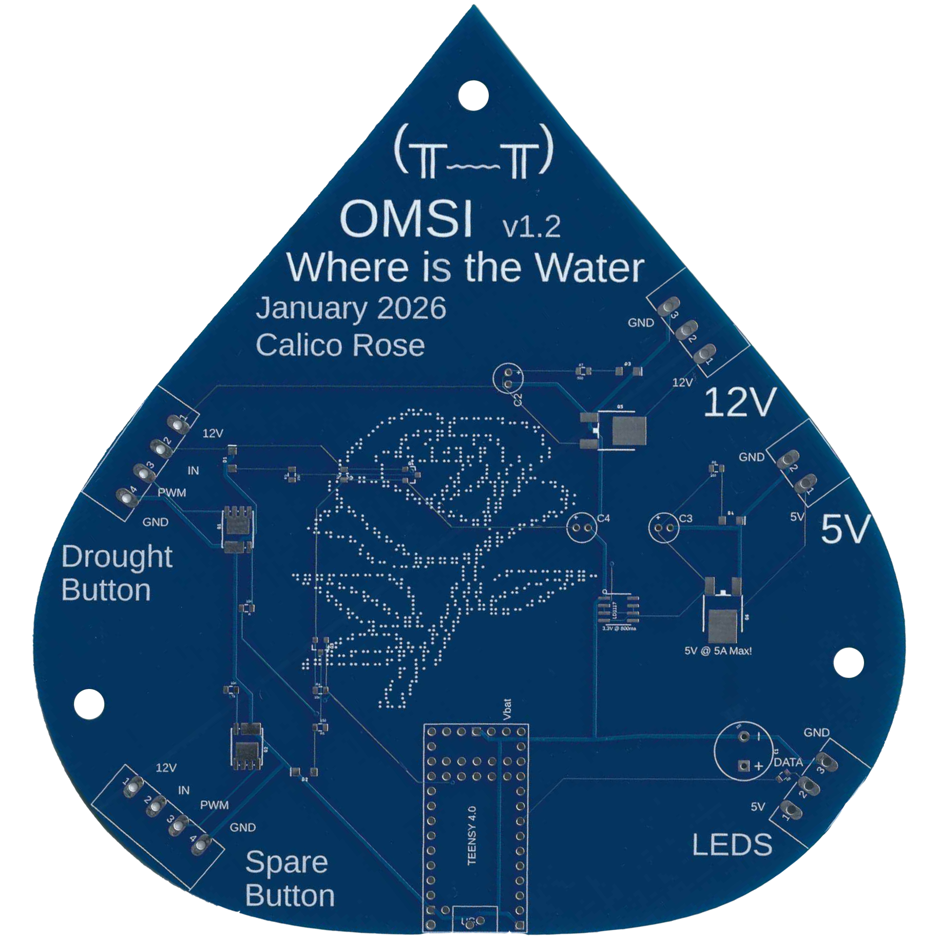 the circuit board used for where is the water, which components for two buttons, an led strip, 5v power, and 12v power.